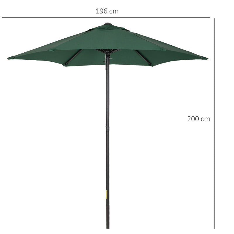 Outsunny 2m Patio Parasols Umbrellas, Outdoor Sun Shade with 6 Sturdy Ribs for Balcony, Bench, Garden, Green