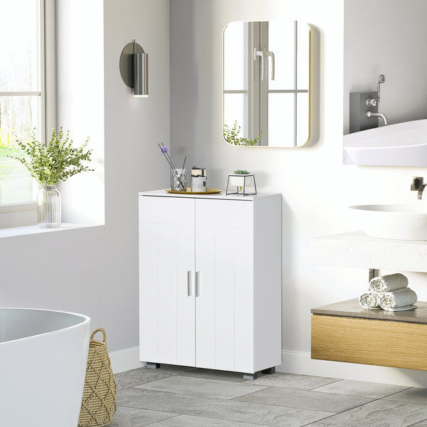 kleankin Modern Bathroom Floor Cabinet, Free Standing Linen Cabinet, Storage Cupboard with 3 Tier Shelves, White
