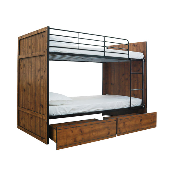 LPD Rocco Bunk with Drawers Vintage Oak with Black Frame