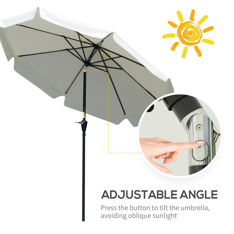 Outsunny 2.66m Patio Umbrella Garden Parasol Outdoor Sun Shade Table Umbrella with Ruffles, 8 Sturdy Ribs, Cream White