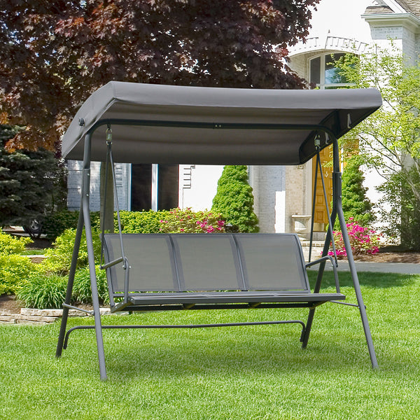 Outsunny 3 Seater Swing Chair Garden Swing Seat Outdoor Hammock w/ Canopy Steel Frame - Grey