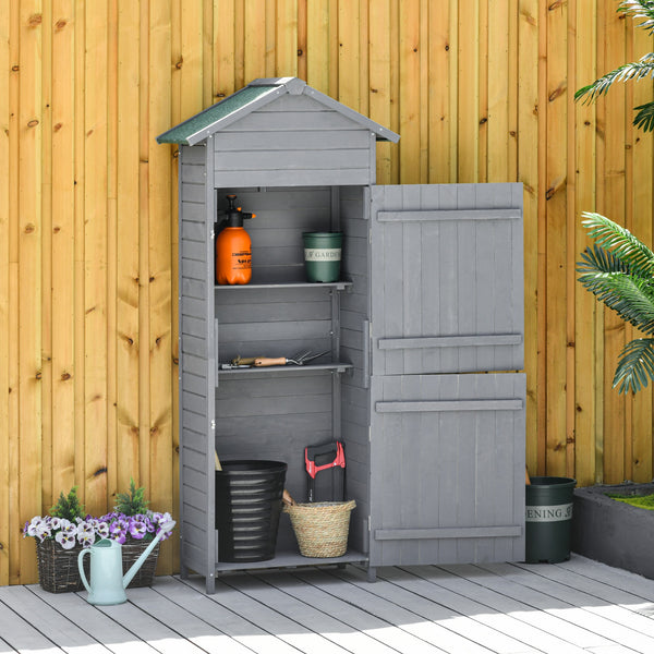 Outsunny Garden Shed Wooden Shed Timber Garden Storage Shed Outdoor Sheds w/ Tilted-felt Roof and Lockable Doors, 189cm x 82cm x 49cm, Grey