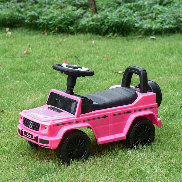 HOMCOM Aosom Compatible Baby Push Handle Sliding Car Mercedes-Benz G350 Licensed Foot to Floor Slider w/ Horn Under Seat Storage Pink