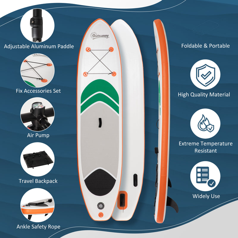 Outsunny 10'6" x 30" x 6" Inflatable Non-Slip Paddle Stand Up Board w/ Adjustable Aluminium Paddle, ISUP Accessories, 320L x 76W x 15H cm - White