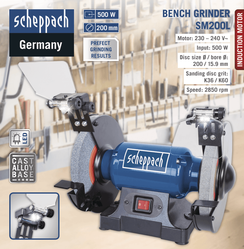 Scheppach SM200L 500W 200 MM Bench Grinder