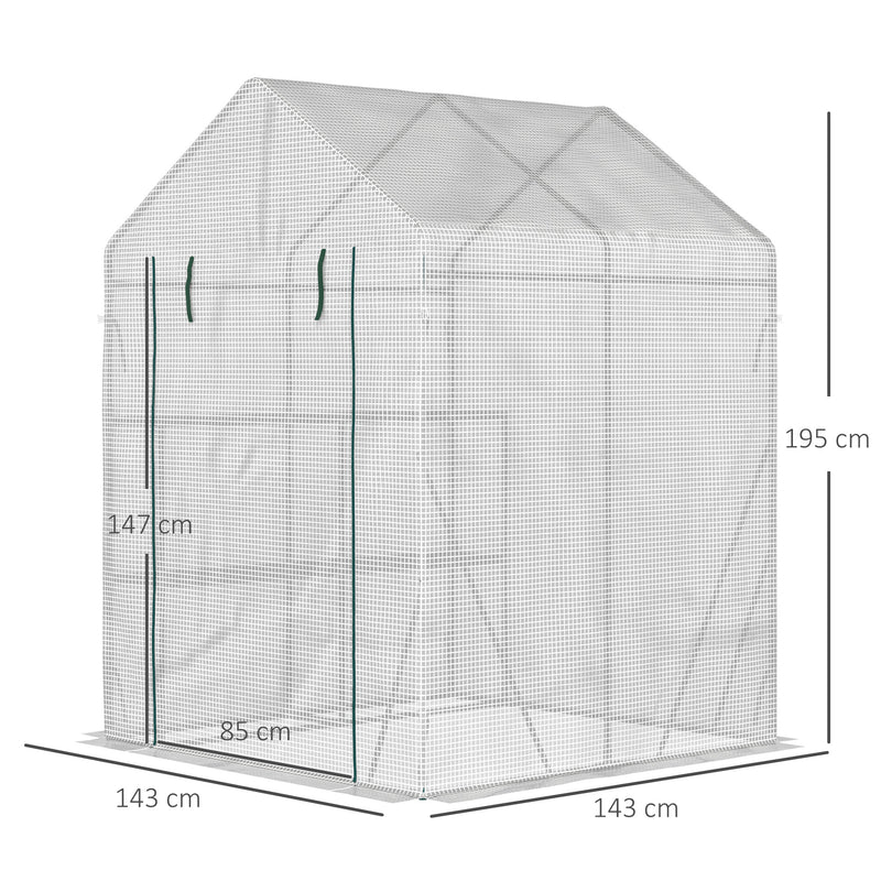 Outsunny Greenhouse for Outdoor, Portable Gardening Plant Grow House with 2 Tier Shelf, Roll-Up Zippered Door, PE Cover, 143 x 143 x 195cm, Green