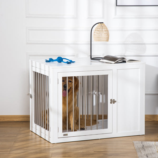 PawHut Furniture Style Dog Crate, End Table Pet Cage Kennel, Indoor Decorative Dog House, with Double Doors, Locks, for Medium & Large Dogs, White