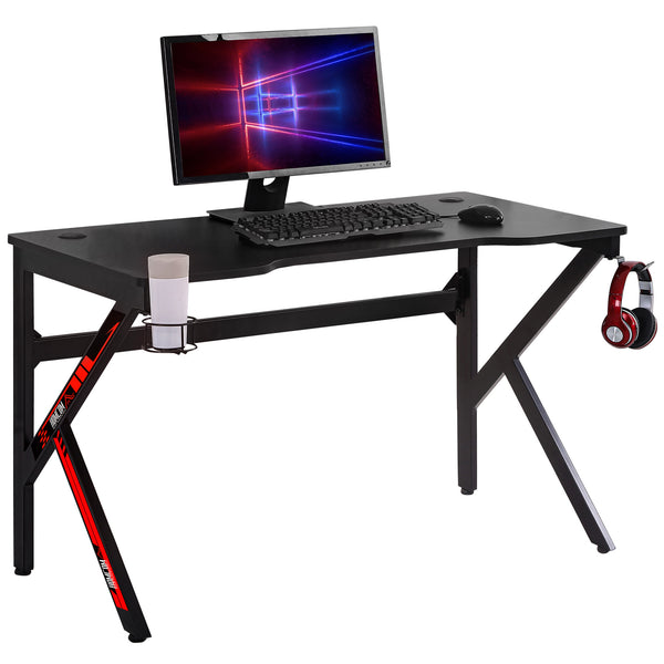 HOMCOM Gaming Desk Computer Table Racing Style for E-sport Room Office PC Workstation with Rotatable Cup Holder, Black