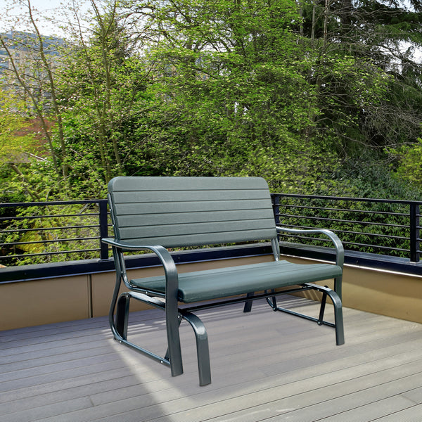 Outsunny Garden Double Glider Bench HDPE Metal 2 Seater Swing Chair Porch Outdoor Patio Rocker