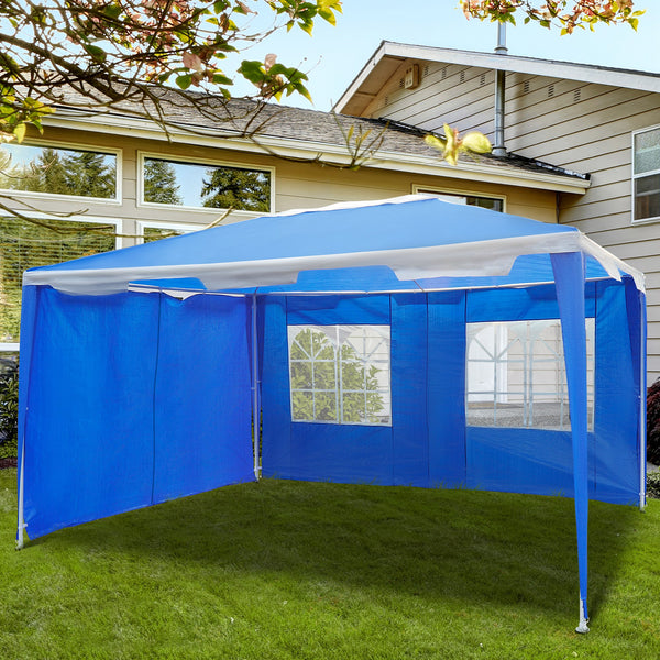 Outsunny 3 x 4 m Garden Gazebo Marquee Party Tent with 2 Sidewalls for Patio Yard Outdoor - Blue