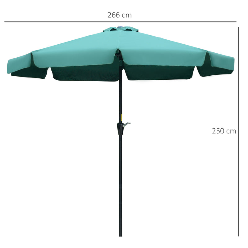 Outsunny 2.66m Patio Umbrella Garden Parasol Outdoor Sun Shade Table Umbrella with Ruffles, 8 Sturdy Ribs, Green