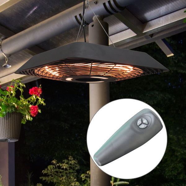 Outsunny 2000W Electric Hanging Patio Heater Ceiling Mounted Halogen Heating Indoor Outdoor with Remote Control Aluminium