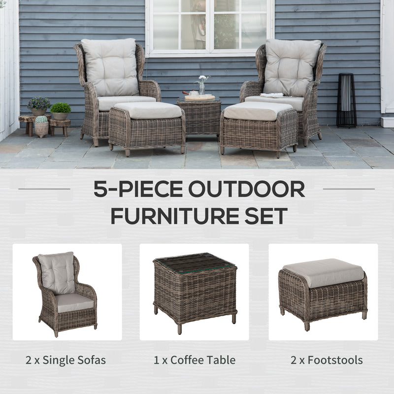 Outsunny Deluxe Garden Rattan Furniture Sofa Chair & Stool Table Set  Patio Wicker Weave Furniture Set Aluminium Frame Fully-assembly - Brown