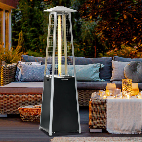 Outsunny 11.2KW Outdoor Patio Gas Heater Freestanding Pyramid Propane Heater Garden Tower Heater with Wheels, Dust Cover, Black, 50 x 50 x 190cm