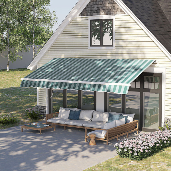 Outsunny Garden Patio Manual Awning Canopy Sun Shade Shelter Retractable, 3.5m x 2.5m-Dark