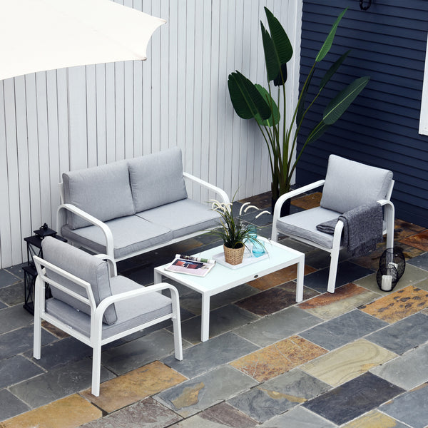 Outsunny 4-Seater Outdoor PE Rattan Table and Chairs Set White/Grey