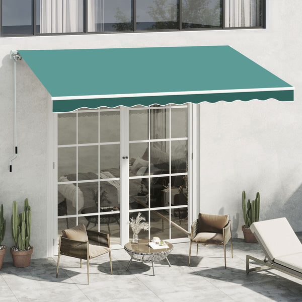 Outsunny 3.5 x 2.5 m Garden Patio Manual Awning Canopy Sun Shade Shelter with Winding Handle - Green