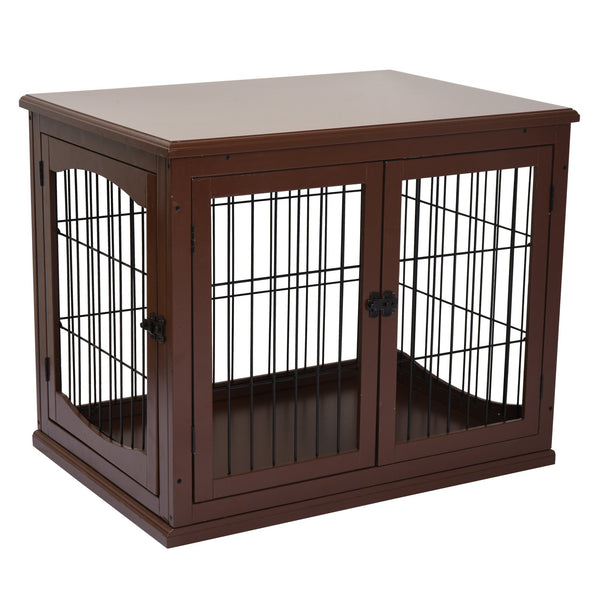 PawHut 66cm Modern Indoor Pet Cage w/ Metal Wire 3 Doors Latches Base Small Animal House Tabletop Crate Decorative Stylish Brown