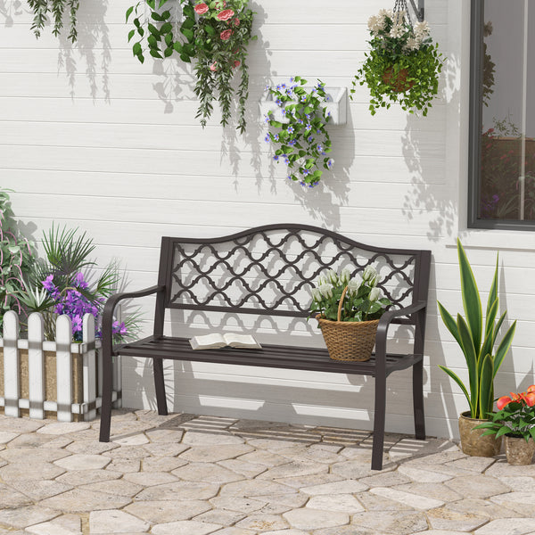Outsunny  Outdoor Garden Bench Antique Style Cast Iron 2 Seater Patio Porch Park Loveseat Chair Seater - Brown
