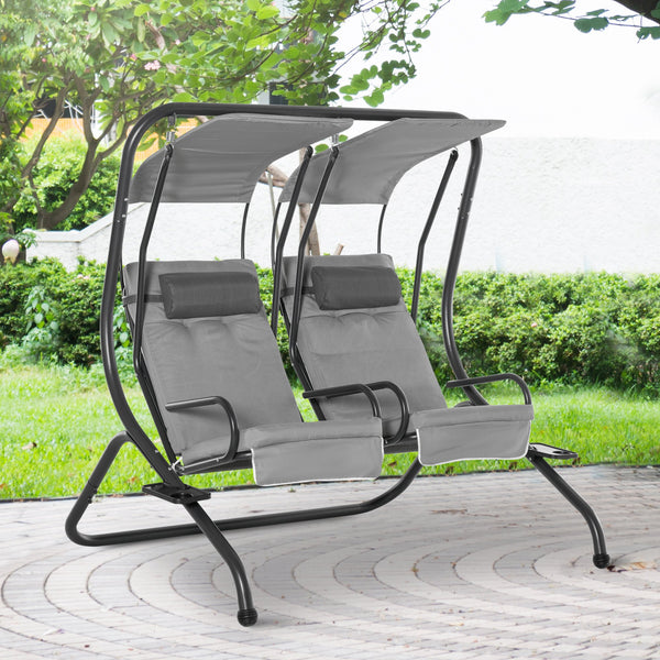Outsunny Canopy Swing Chair Modern Garden Swing Seat Outdoor Relax Chairs, Headrests and Removable Shade Canopy, Grey