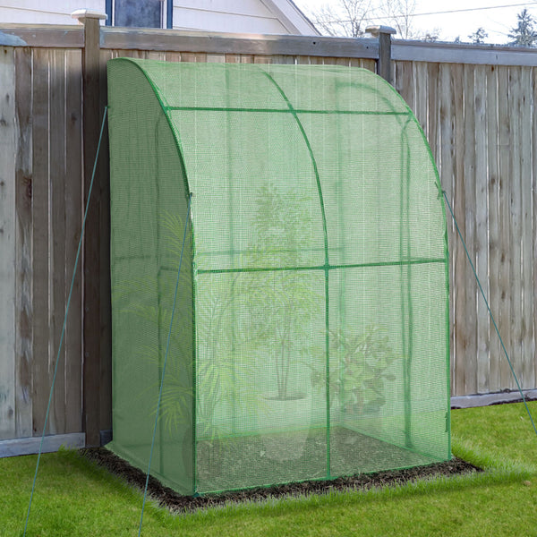 Outsunny Outdoor Walk-In Lean to Wall Tunnel Greenhouse with Zippered Roll Up Door PE Cover Green 143L x 118W x 212Hcm