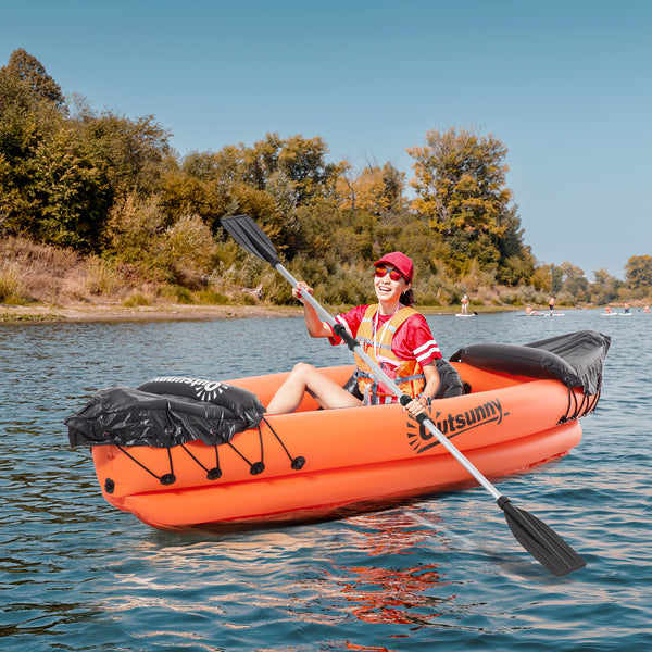 Outsunny Inflatable Kayak, 1-Person Inflatable Boat, Inflatable Canoe Set With Air Pump, Aluminum Oar, Orange, 270x93x50cm