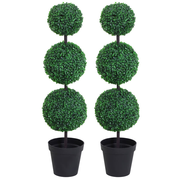 Outsunny Set of 2 Artificial Boxwood Ball Topiary Trees Potted Decorative Plant Outdoor and Indoor DÃ©cor (112cm)