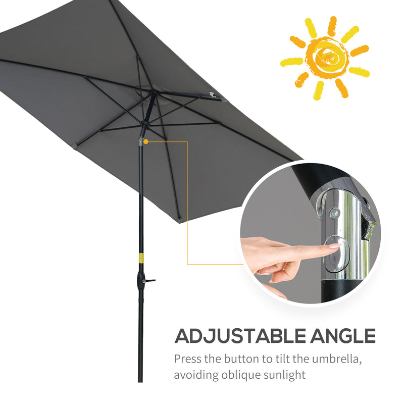 Outsunny 2 x 3(m) Garden Parasols Umbrellas Rectangular Patio Market Umbrella Outdoor Sun Shade w/ Crank & Push Button Tilt, Aluminium Pole Dark Grey